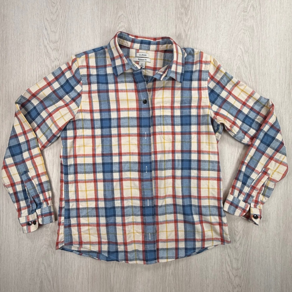 Flannel Shirt L.L.Bean Womens S Multicolor Plaid Relaxed Fit Cotton Button Down